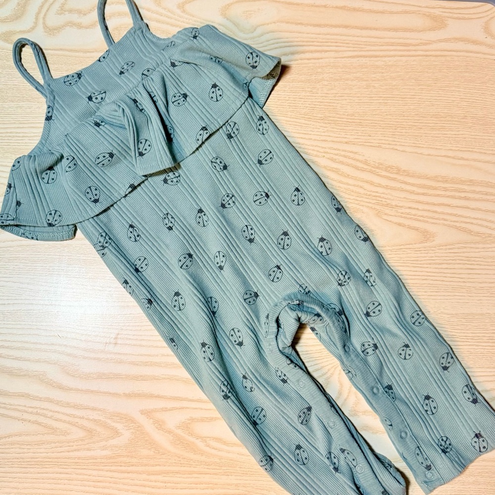 Girls Sage Green Ruffle One-Piece Romper